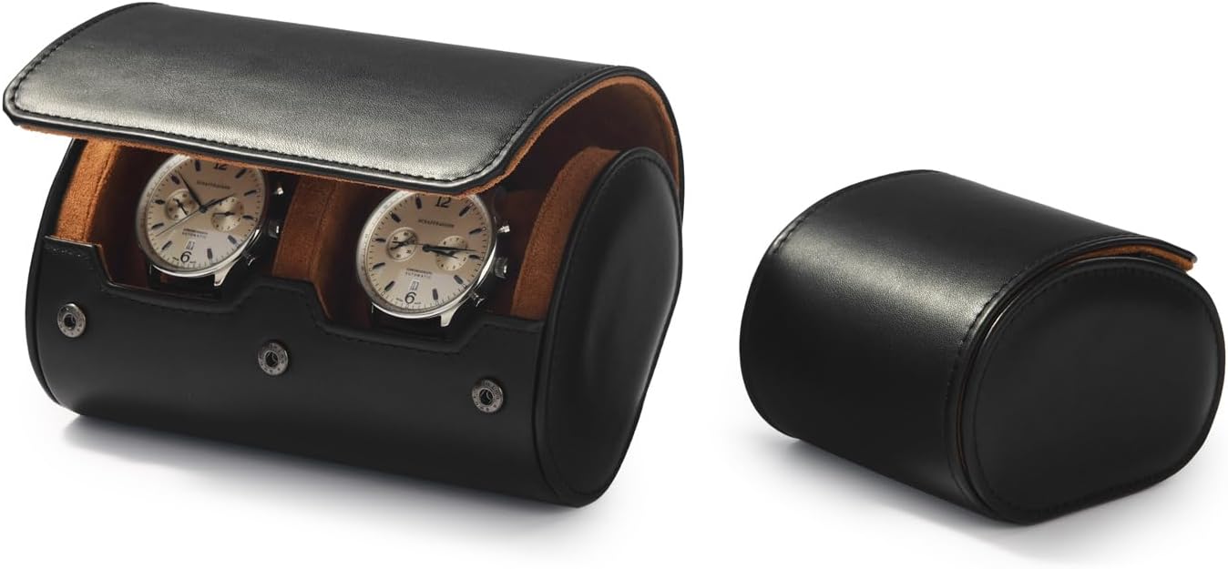 Oirlv Premium Leather Watch Roll Travel Case 3-Slot Watch Box for Men and Women Storage & Organizer Display, Anniversary Birthday（Black）