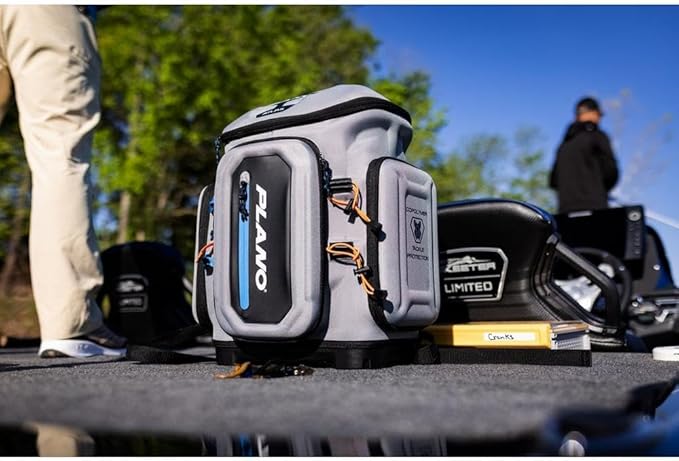 Plano Atlas 3700 Tackle Fishing Backpack, Gray EVA Material, Includes 3 3750 StowAway Utility Boxes for Worms, Lures, & Baits, Waterproof & Non-Skid Base, Grey