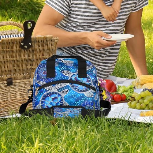 Galaxy Blue Turtle Insulated Lunch Bag for Women Girl Reusable Lunch Tote Box With Shoulder Strap Lightweight Thermal Cooler Meal Prep Bag for Work School Office Picnic (A05：turtle blue)