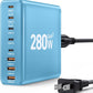 280W USB C Charger Block, 8-Port USB C Charging Station GaN III PD 65W Laptop Charger Adapter Compatible with MacBookPro/Air,DELL,iPad,Portable Charging Station for iPhone,Samsung Galaxy(Blue)