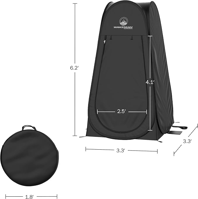 Wakeman Pop Up Changing Tent, 3.3 x 3.3 x 6.2ft, Camping Shower Tent for Portable Toilet Stall or Dressing Room with Carry Bag for Camping, Beach, or Tailgate, Polyester