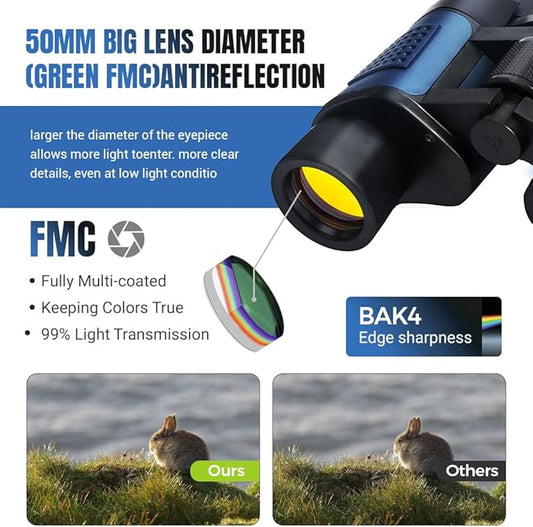 20x50 High Powered Binoculars for Adults, Waterproof Compact Binoculars with Low Light Vision for Bird Watching Hunting Football Games Travel Stargazing Cruise with Carrying Bag