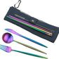 Gugrida Reusable Travel Utensils, 7 Piece Portable 304 Stainless Steel including Knife Fork Spoon Chopsticks Cleaning Brush Straws Portable Pouch, Eco-friendly Camping Silverware Set, Dishwasher Safe