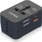 Universal Travel Adapter - 1 USB-C & 1 USB-A Fast Charging Travel Charger, Worldwide Plug Adapter for EU UK USA AU, Black