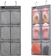 2 Pack Minimalist Black Over The Door Hanging Closet Shoe Holder Organizer with 6 Pockets (Mesh Pockets)