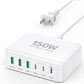 USB C Fast Charger Block, 150W 6 Port Desktop PD GaN Fast Charger Charging Station Block 65W USB C Laptop Power Adapter for MacBook Pro/Air iPad iPhone 16 15 14 13 12 Pro Max Galaxy S23 Note 20 Pixel