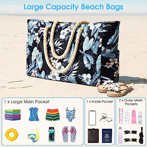 Beach Bag Large Beach Tote Bag for Women Waterproof Sandproof Swim Pool Bag With Zipper