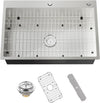 Stainless Steel Drop In 33x22 Inch Kitchen Sink - Modern Large Single Bowl Topmount Kitchen Sink Come With SS Grid,Silicon Mat,Drain Strainer Set Compatibility With Various Kitchen Styles