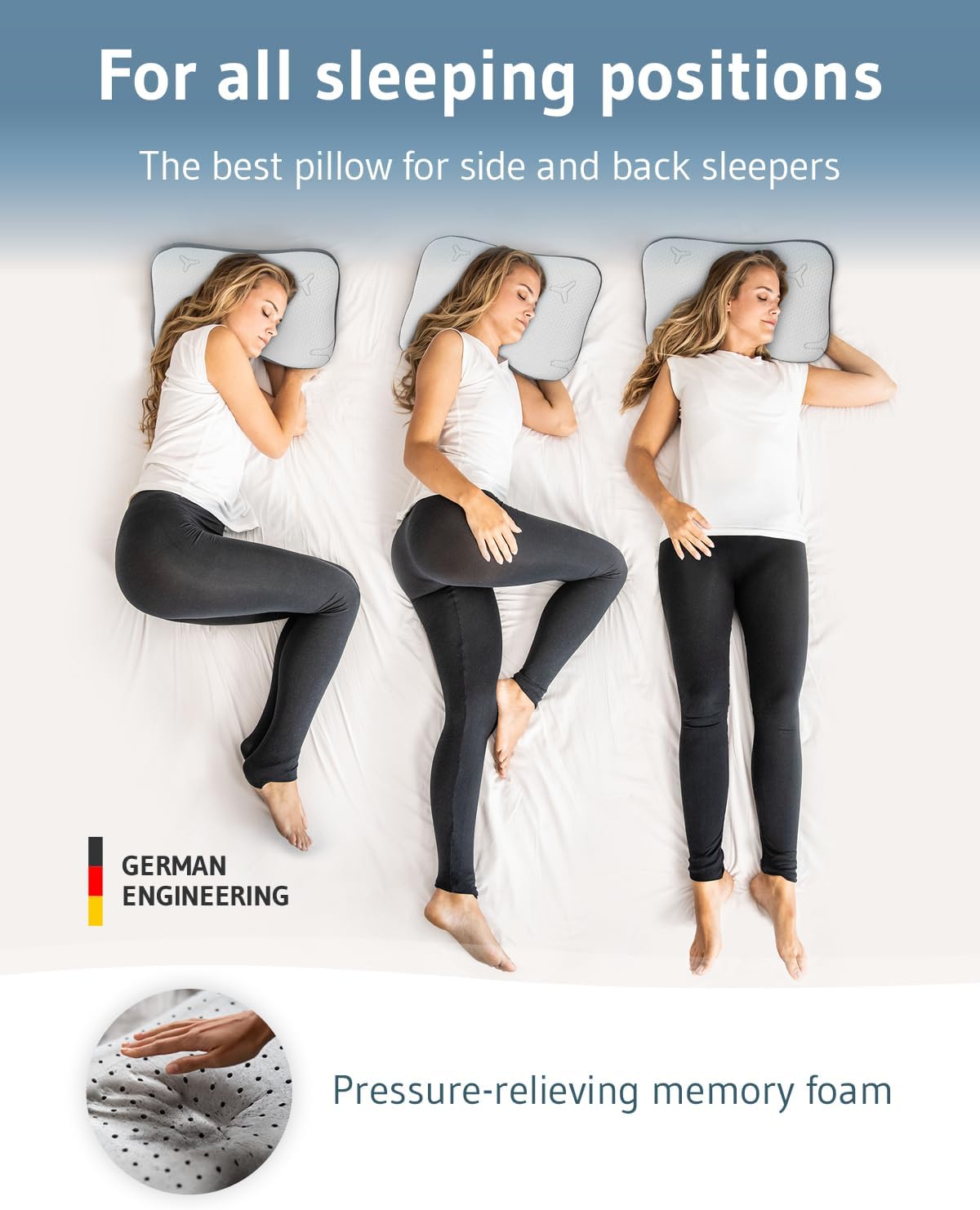 Travel pillow Re-Charge Intense with Activated Charcoal | Orthopedic cervical side sleeper pillow | Ergonomic memory foam against neck pain | Innovative Intense technology for deeper sleep