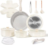 Chef Power Ceramic Nonstick Pots and Pans Set 19 Piece with Detachable Handle, Induction Dishwasher Oven Safe Cookware Set, RV Kitchen Set Removable Handle, Granite Grey and White