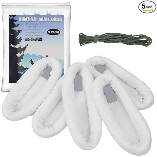 Game Bags Elk Hunting Meat Bags 5 Pack, 4 Pack 48" & 1 Pack 28" Stretchable and Reusable Rolled Heavy Duty Quarter Bags with Reflective Labels for Elk, Caribou, Deer, Moose, Antelope, Duck