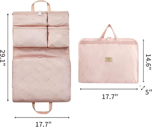 7-in-1 Travel Storage Bag, Foldable Hanging Packing Cube with Compartments for Clothes, Pink