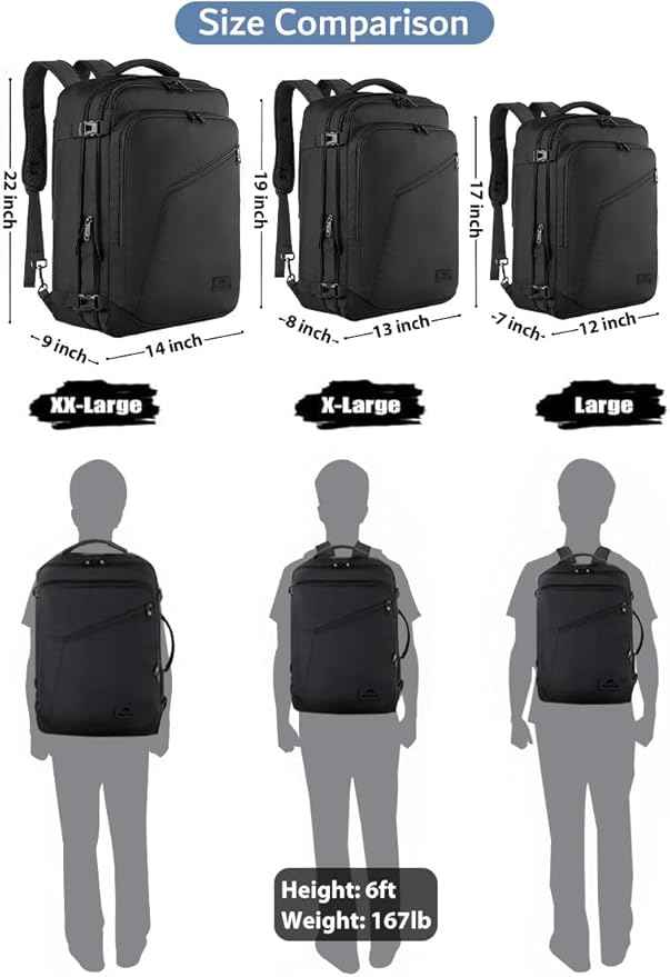 MATEIN Carry on Backpack, Extra Large Travel Backpack Expandable Airplane Approved Weekender Bag for Men and Women, Water Resistant Lightweight Daypack for Flight 40L, Black