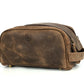 10" Premium Leather Toiletry Travel Pouch With Waterproof Lining | King-Size Handcrafted Vintage Dopp - Kit ~ Gift for Father's Day By Aaron Leather Goods (Brown) - Roamly