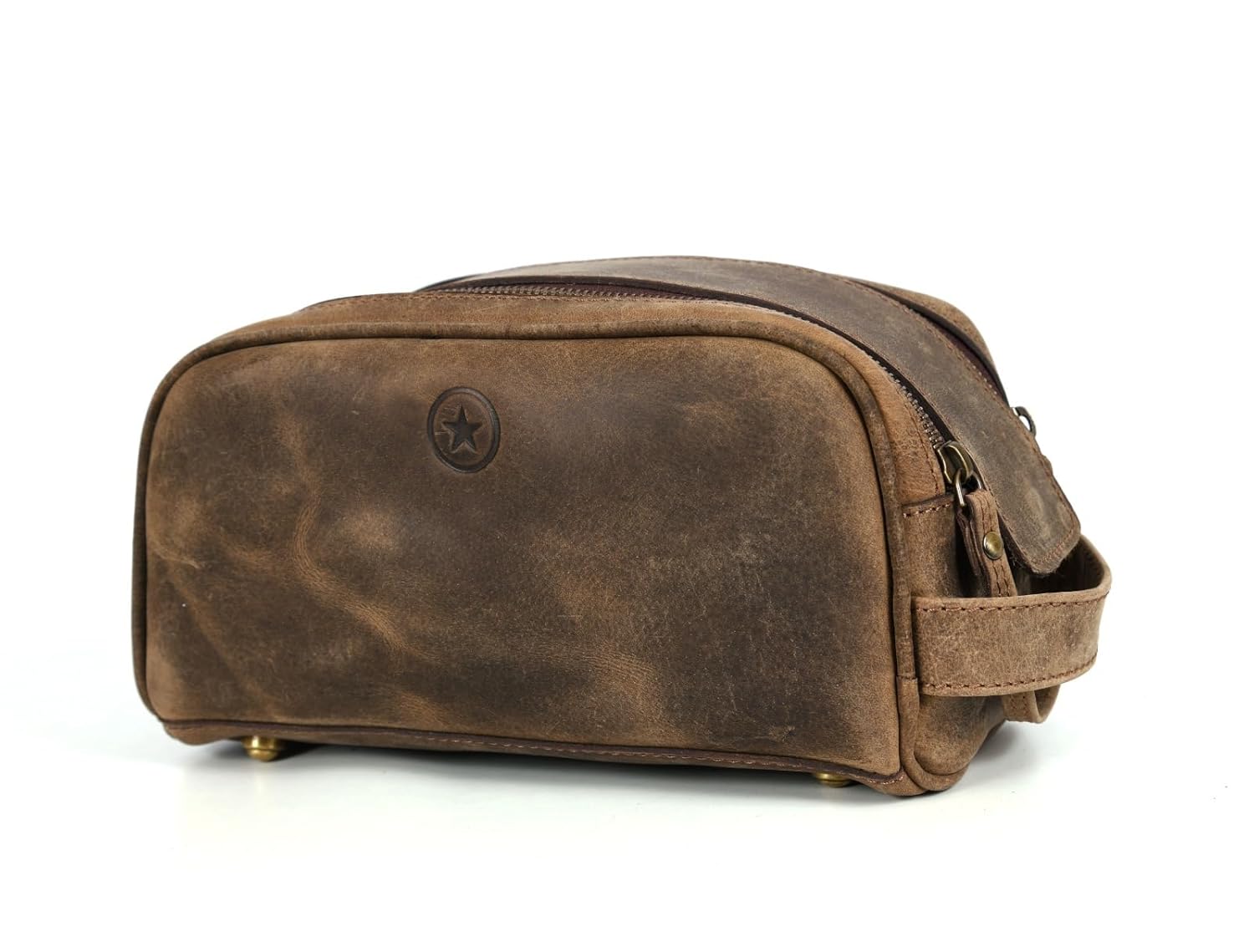 10" Premium Leather Toiletry Travel Pouch With Waterproof Lining | King-Size Handcrafted Vintage Dopp - Kit ~ Gift for Father's Day By Aaron Leather Goods (Brown) - Roamly