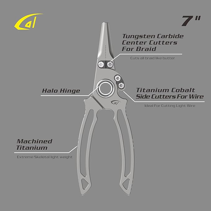 danco Titanium Dual Cutter 7" Fishing Plier, Fishing Line and Wire Cutter, Saltwater Safe, Fresh/Saltwater Fishing, Sheath and Lanyard Included