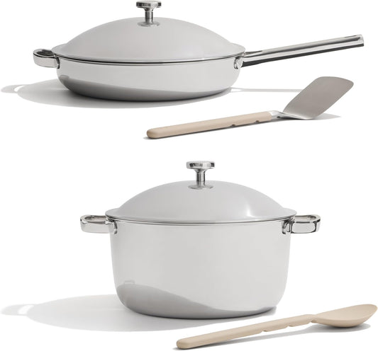 Our Place Titanium Pro Cookware Duo – Always Pan & Perfect Pot with Nonstick No-Coating Technology | Tri-Ply Titanium & Stainless Steel | Safe for Oven, Induction & All Cooktops up to 1000°F | Chrome