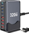 320W USB C Charger Block, 8-Port Fast USB Charging Station Hub PD 100W GaN Ⅲ Pro Charging Station for Multiple Devices, Laptop Charger Adapter Compatible with MacBook, DELL, iPad, iPhone, Samsung etc