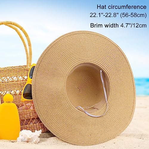 Womens Straw Hat Foldable Wide Brim Floppy Beach Sun Hat for Women Roll up Cap UPF 50+ Adjustable Strap Vacation