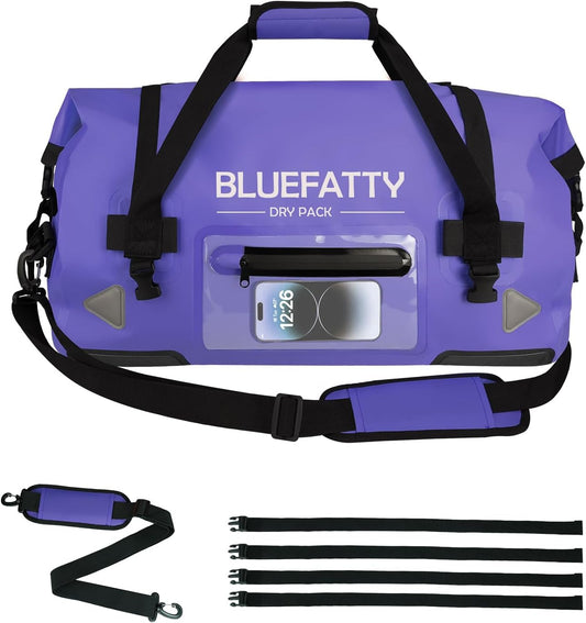 Waterproof Motorcycle Duffel Bag Roll Top Dry Duffel Bag with Quick-fixed Straps for Rafting, Boating, Kayaking, Travel, 50L(Blue) - Roamly
