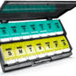 Extra Large Weekly Pill Organizer 2 Times a Day - Remtise Am/Pm Daily Pill Case Medicine Organizer, Push Button 7 Day Pill Box for Pills/Vitamin/Cod Liver Oil/Supplements (Cyan & Yellow)