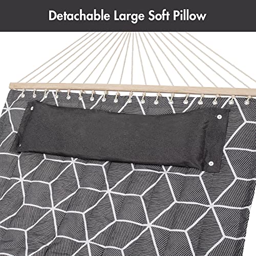 Double Quilted Hammock with Spreader Bars and Large Pillow