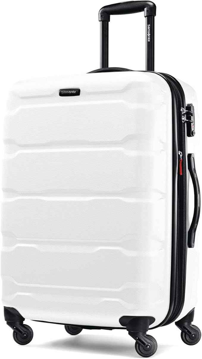 Samsonite Omni PC Hardside Expandable Luggage with Spinner Wheels, Checked-Medium 24-Inch, White