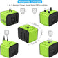 Travel Adapter Worldwide, Universal International Power Plug Adapter W/2.4A 2xUSB-A and 3.0A 2xType-C Wall Charger, European Travel Plug Adapter for Europe UK EU US CA AU Italy Asia-Green