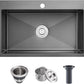 POPFLY Kitchen Sink, 28×20 Inch Drop In 18 Gauge Handmade SUS 304 Top mount Stainless Steel 9 Inch Deep Single Bowl Kitchen Sinks, Black