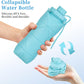 YCT Collapsible Silicone Travel Water Bottle 20oz (600ml), Reuseable Leakproof BPA Free Foldable Sports Bottle, with Carrying Strap, Pink + Green