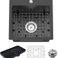 Small Black Kitchen Sink,15x15 Inch Stainless Steel Drop In Topmount Kitchen And Bar Sink Ideal Choice For For Small Space, Prep Area, RV With Bottom Grid,Soap Mat And Drain Assembly