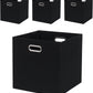 Collapsible Organization Basket Fabric Foldable Box with Handles, 13x13 Cube Storage Bins Set of 4, Thick and Heavy Duty Storage Baskets for Shelves Bedroom Livingroom,Black