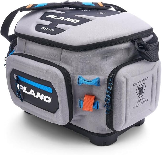 Plano Atlas 3700 Tackle Bag, Premium EVA-Constructed Fishing Tackle Bag, Molded Waterproof Base, Water-Resistant Cell Phone Pocket, Magnetic Tool and Hook Holder