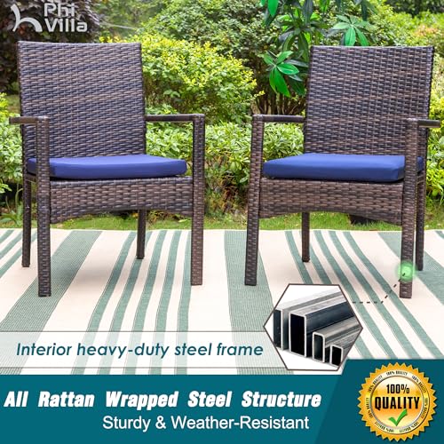 Wicker Patio Dining Chairs Set of 6 with Removable Cushions (6 Count)