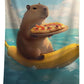 WZOMT Cute Capybara Beach Towel, Capybaras Gifts for Capybaras Lovers, Funny Capybara Eating Pizza On A Banana Boat Print Bath Towels, Soft Quick Dry Swim/Surf/Pool Towel Oversized 32x52 Inch