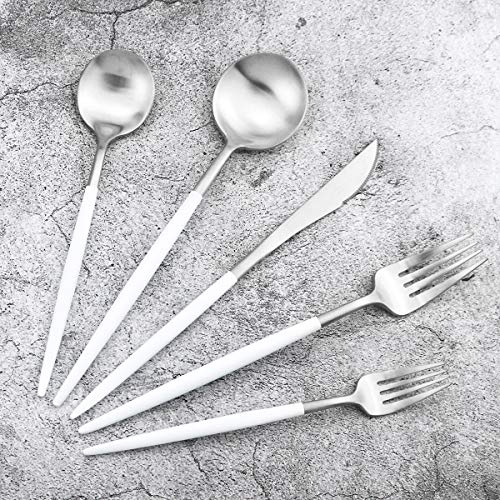 5 Piece Matte Silver Stainless Steel Satin Finish Flatware Set