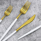 White Handle Matte Gold Silverware Set