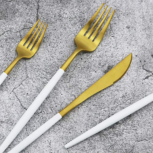 White Handle Matte Gold Silverware Set