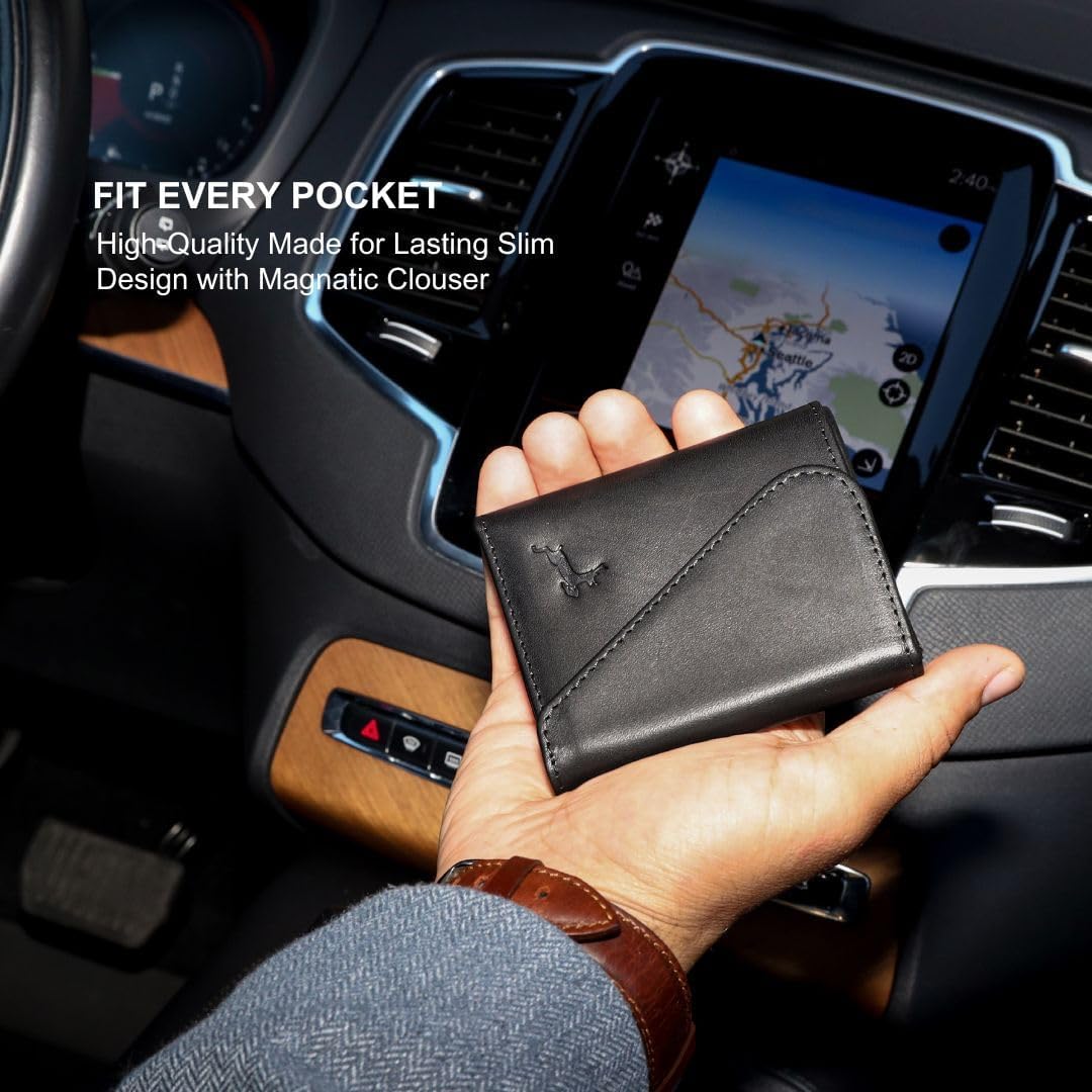 Leather RFID Wallet for Men, Slim Leather Mens Wallet, Handcraft Men's Wallets, Card Cases & Money Organizers, Magnetic Closure Sleek RFID Blocking Thin Mens Wallets with 9-12 Card Slots & Gift Box - Roamly