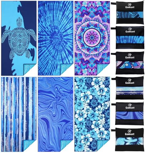 Microfiber Beach Towel Oversized 71x32 Multiple with Bag 6 Pack Bulk (6 Count)