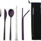 7 Pcs Portable Flatware Set, 304 Stainless Steel Cutlery Set Travel Utensils Set with Fork Spoon Chopsticks Straws for Travel Camping Office School, Dishwasher Safe & Eco-Friendly (Purple)