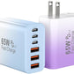 USB C Charger Block, 65W USBC Wall Charging Blocks 6-Port PD & QC Power Adapter Multiport Type C Fast Chargers Plug Cube Brick for iPhone 16/15/14/13/12/Pro Max,iPad Pro,Samsung Galaxy S25/S24
