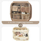 EACHY Hanging Toiletry Bag, Satin 4 Compartments Travel Toiletry Bags for Women, Large Capacity Make Up Organizer Bag with Handle & Compartments (Brown, L)