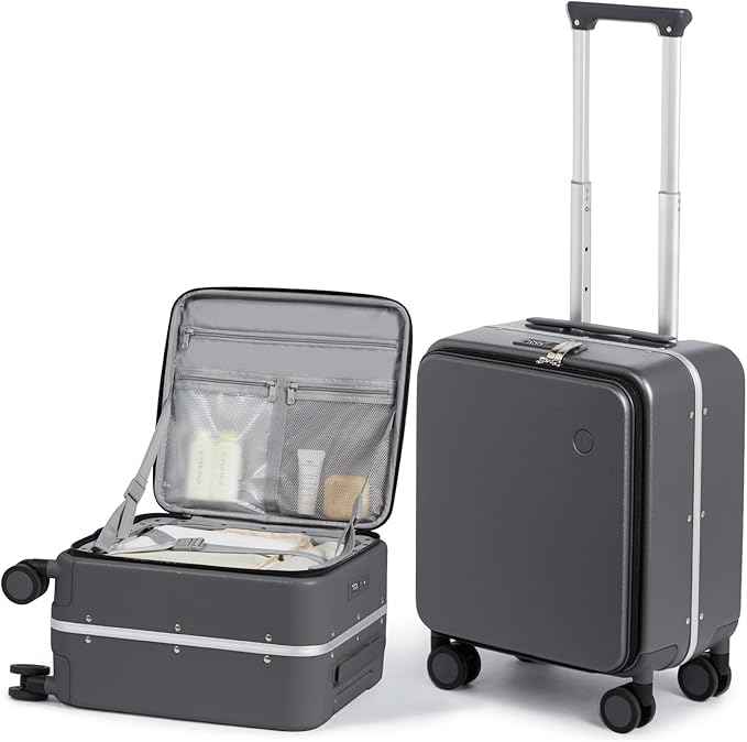 mixi 17x14x9 Carry On Luggage Underseat PC Hard Shell Suitcase Top Opening Aluminum Frame Travel Suitcases with Wheels, Rock Gray