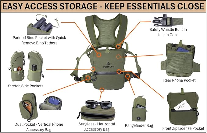 THE GUIDE BUNDLE: All Season Binocular Chest Pack Harness With 5 Piece Modular Accessory Kit: One Solution - Early Scouting To Late Season - Olive Green - Fits Up To Most 12x50 Bino