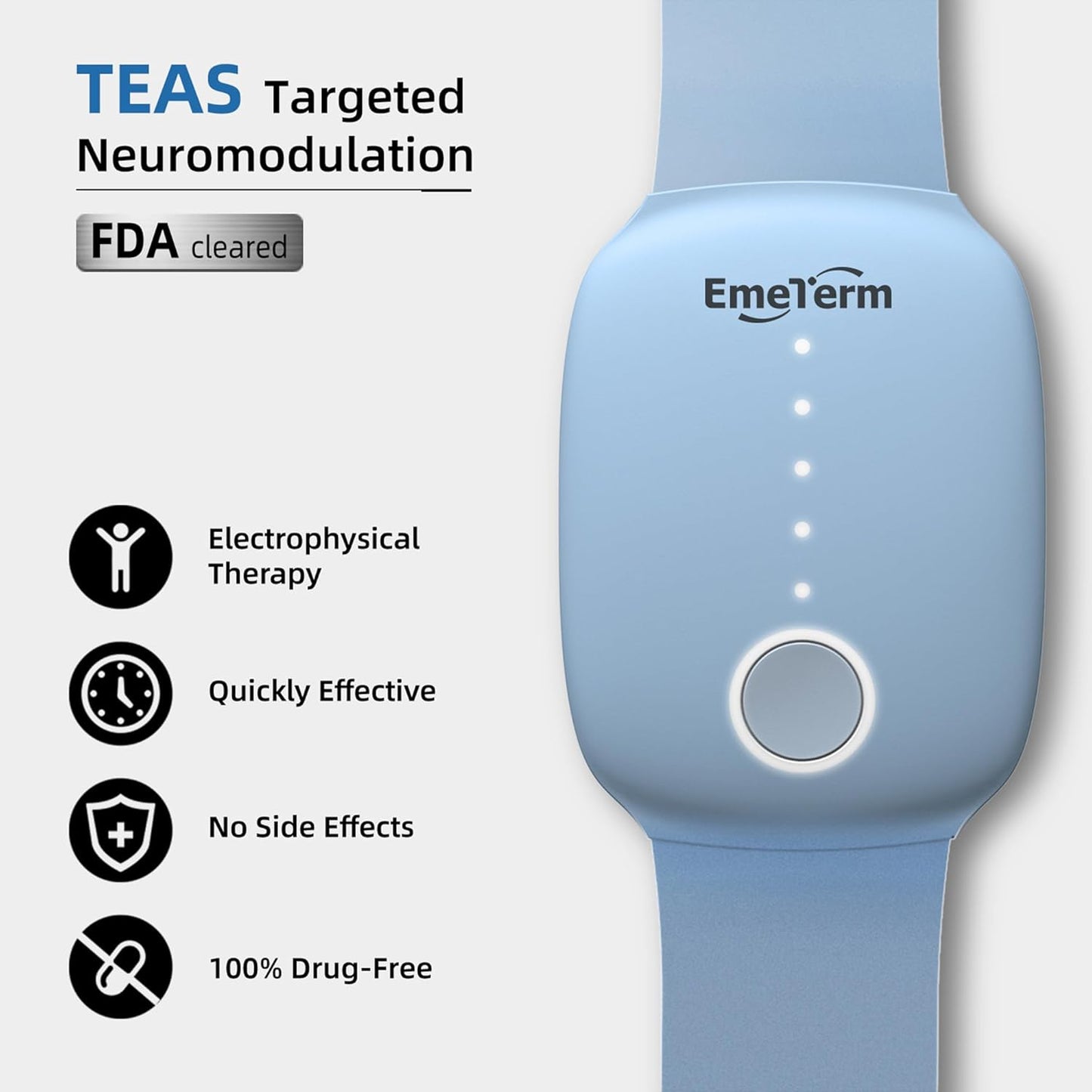 EmeTerm Fashion FDA-Cleared Relieve Nausea Electrode Stimulator Morning Sickness Motion Travel Sickness Vomit Relief Rechargeable No Gel Drug Free Wrist Bands Without Side Effects (2 Pack)