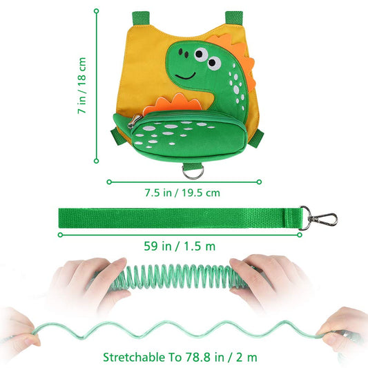 Accmor Toddler Harness Leash with Anti Lost Wrist Link, Cute Dinosaur Kids Harnesses with Wristband Bracelet Leashes Strap Tether for Baby Boys Walking (Yellow)