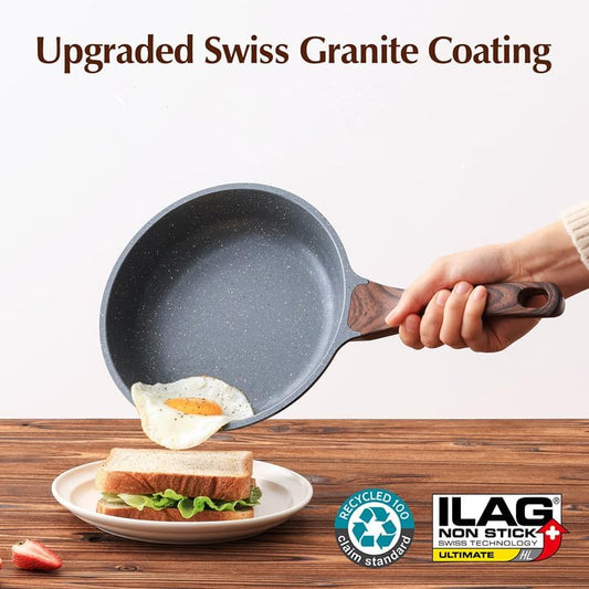 SENSARTE Nonstick Frying Pan Skillet with Lid, Omelet Pan with Cover, Healthy Egg Pan Chef's Pan, Kitchen Cooking Pan, Free of Intentionally Added PFOA (9.5inch + Glass Lid)