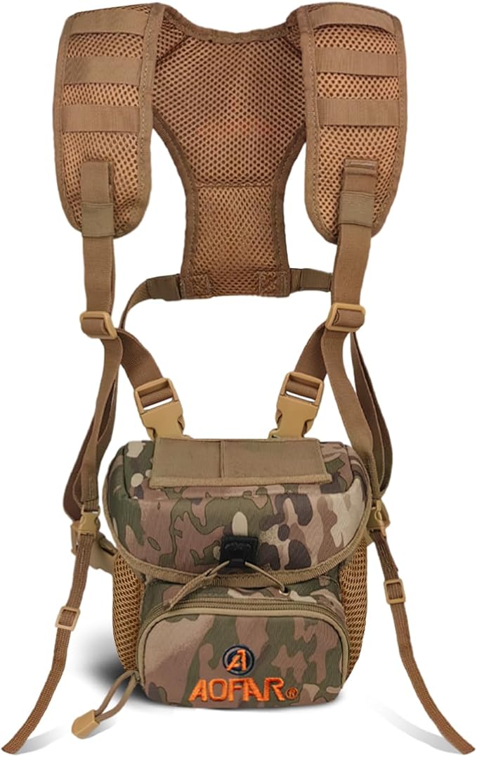 AOFAR Binocular Harness Chest Pack with Adjustable Strap, Lightweight and Large Capacity, Bino Case for Hunting, Hiking, Shooting, Camouflage