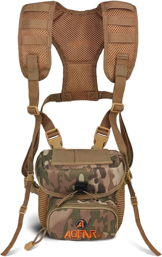 AOFAR Binocular Harness Chest Pack with Adjustable Strap, Lightweight and Large Capacity, Bino Case for Hunting, Hiking, Shooting, Camouflage